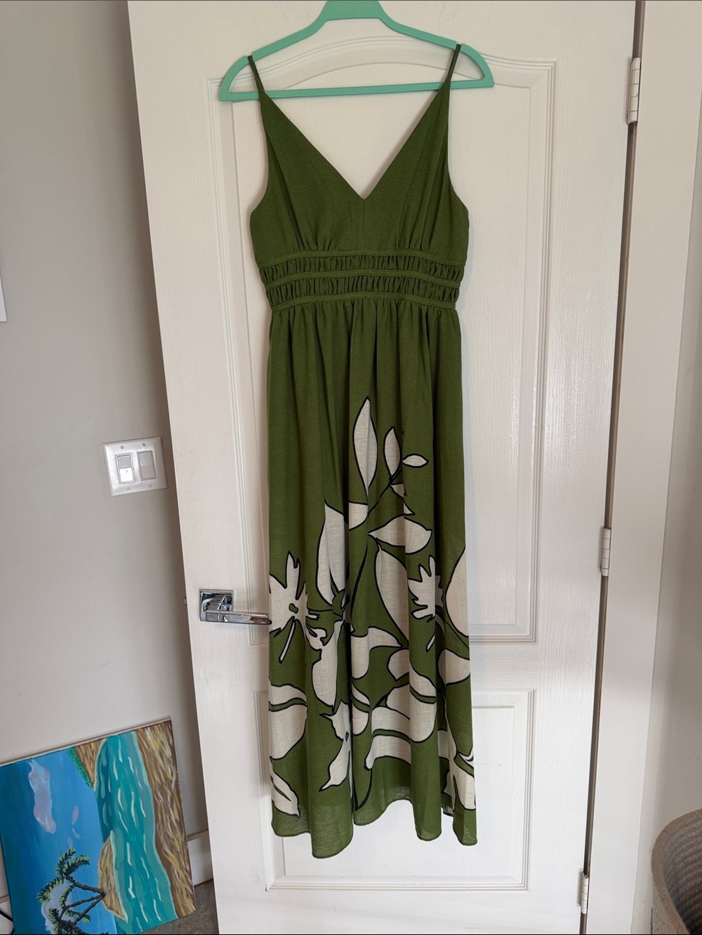 Green Floral Maxi Dress with V-Neck